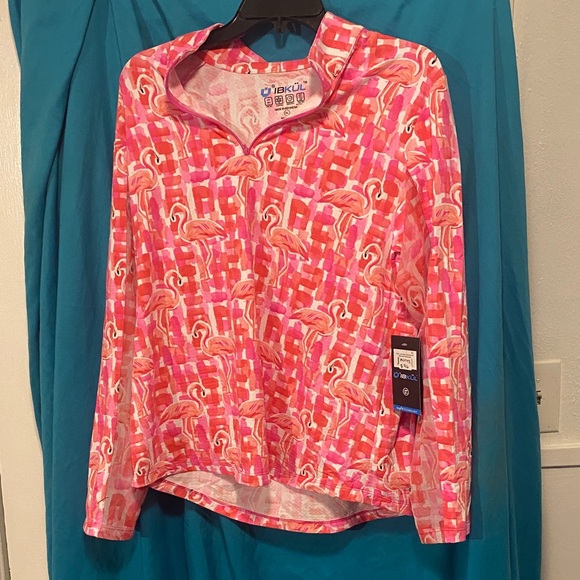IBKUL Tops - IBKUL Vibrant Pink and Orange Flamingo Top